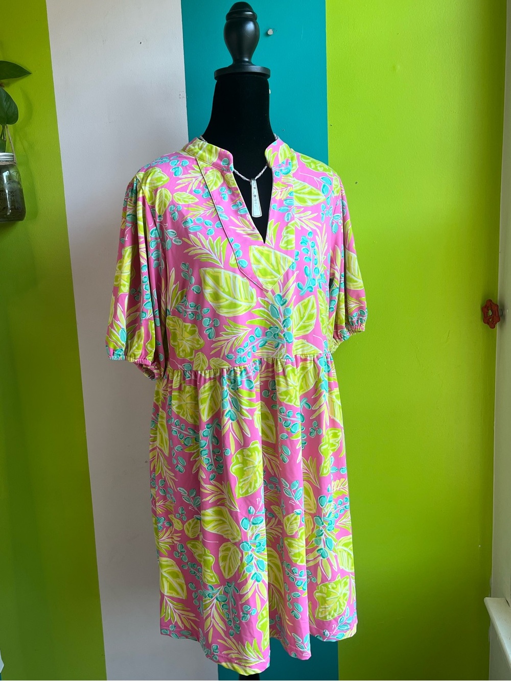 Floral V-Neck Short Sleeve Mini Dress
